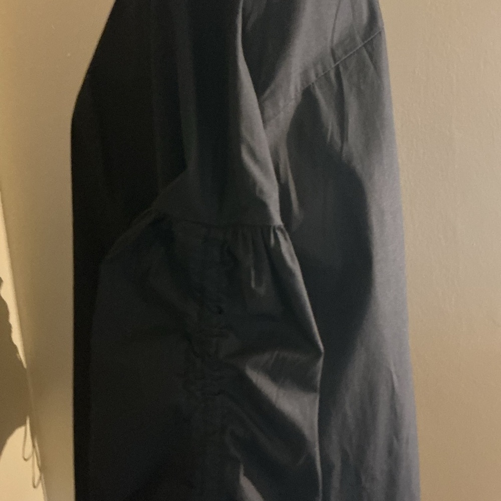 NWT Boohoo Black Oversized Button-Up Shirt Size 16 Ruched Drawstring Sleeve - Picture 6 of 10
